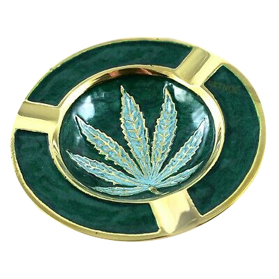 Solid Brass and Enamel Leaf Ashtray