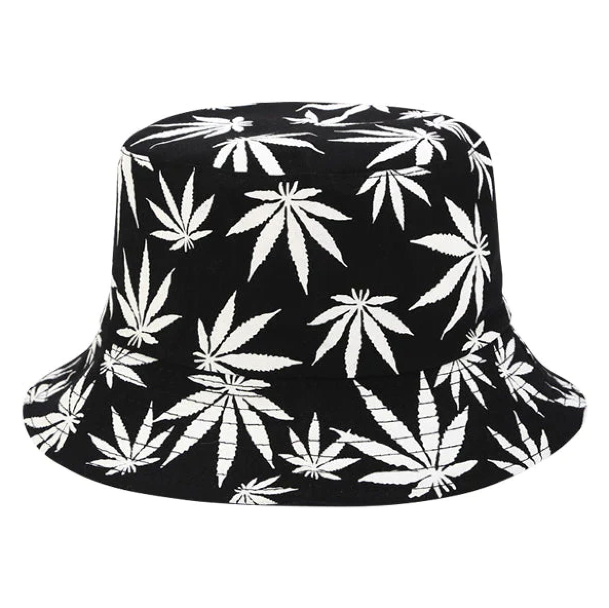 White Leaf Black Bucket Hat